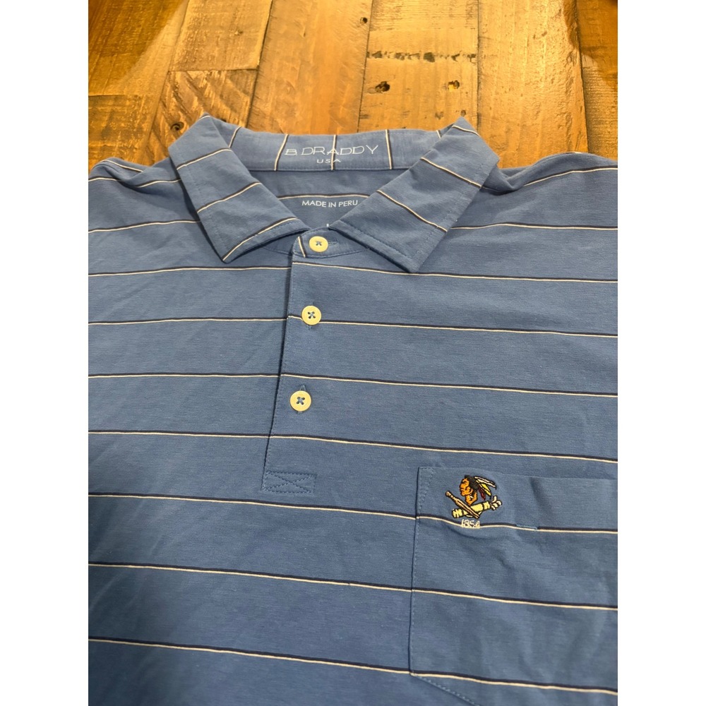 B. Draddy Sport Ryan Polo Mens Large Blue Striped Philadelphia Cricket Club S